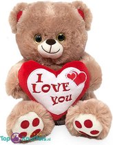 Teddybeer Cuddle (Lichtbruin met Roze Hart) Pluche Knuffel 22 cm {Cadeau - Ik hou van jou / I Love you Knuffelbeer | Valentijnsdag cadeau Rozenbeer | Love Teddy Rozen Beer | Speelg