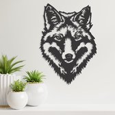 Wanddecoratie - Wolf - Dieren - Hout - Wall Art - Muurdecoratie - Woonkamer - Zwart - 41.5 x 29 cm