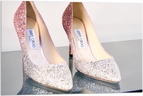 Plexiglas - Roze Glitter Jimmy Choo Hakken - 90x60cm Foto op Plexiglas  (Wanddecoratie | bol.com