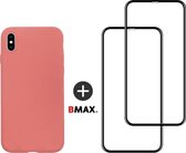 BMAX Telefoonhoesje geschikt voor iPhone X - Siliconen hardcase hoesje roze - Met 2 screenprotectors full cover