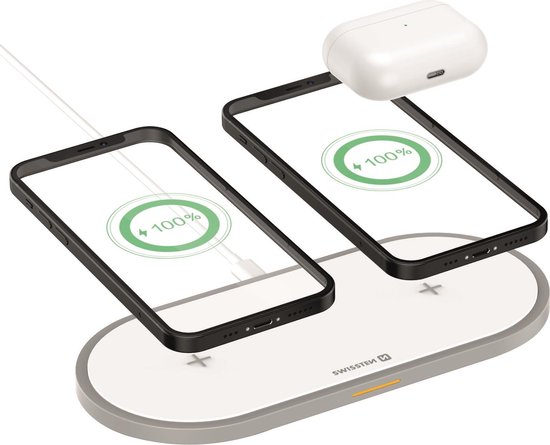 Swissten 2 in 1 Draadloze Oplader - QI Wireless Charger Geschikt voor:  iPhone -... | bol.com