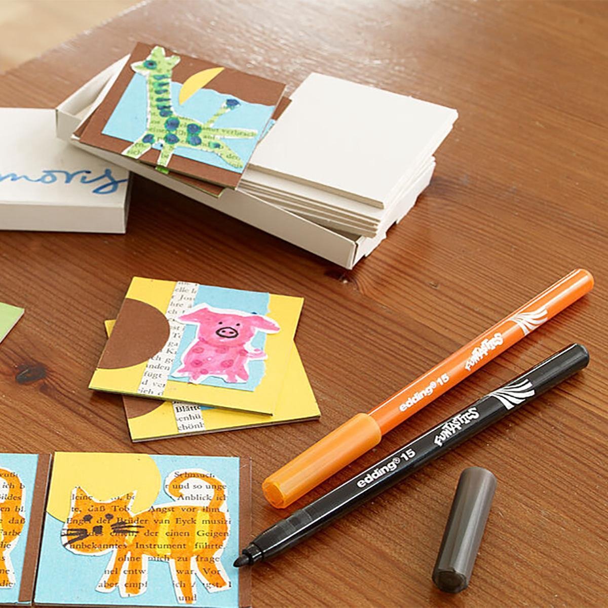 edding 15 FUNTASTICS - kleurstiften voor kinderen - set van 12 - felle kleuren - 1 mm dunne punt - voor kleurplezier op lichtgekleurd papier en karton - afwasbaar van huid en textiel - zomervakantie - kindercadeau — afbeelding 6