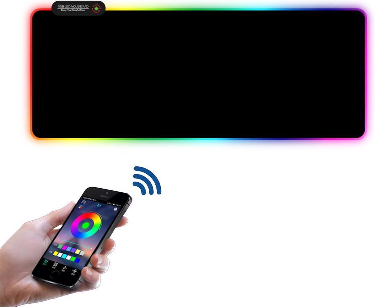 Sendo Gaming Muismat XXL - RGB LED Verlichting - App Bediening - Anti-Slip - Bureau Onderlegger - Mousepad - 80x30 CM - Waterbestendig  - Voor Toetsenbord en Muis - Sendo