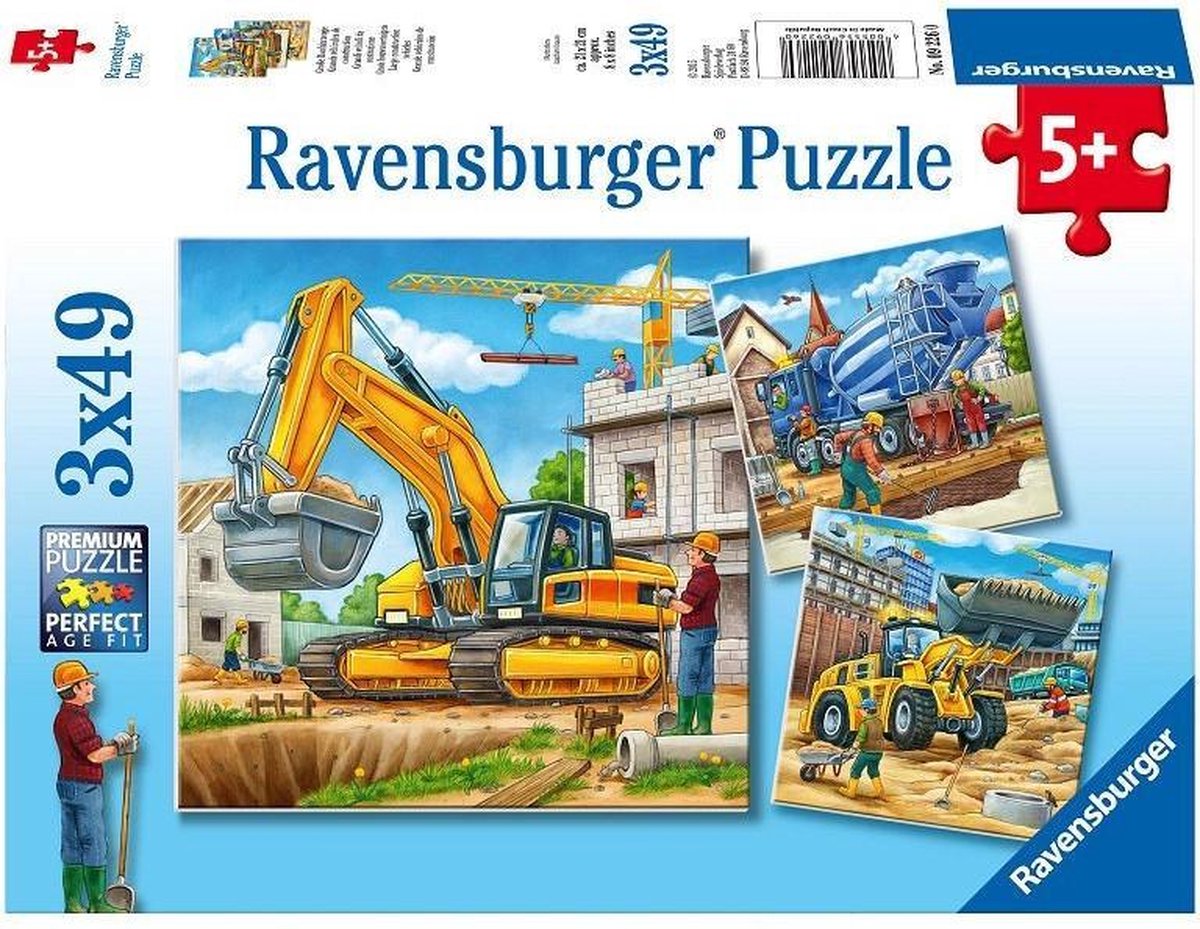 Ravensburger puzzel Grote bouwvoertuigen - 3x49 stukjes - kinderpuzzel |  bol.com