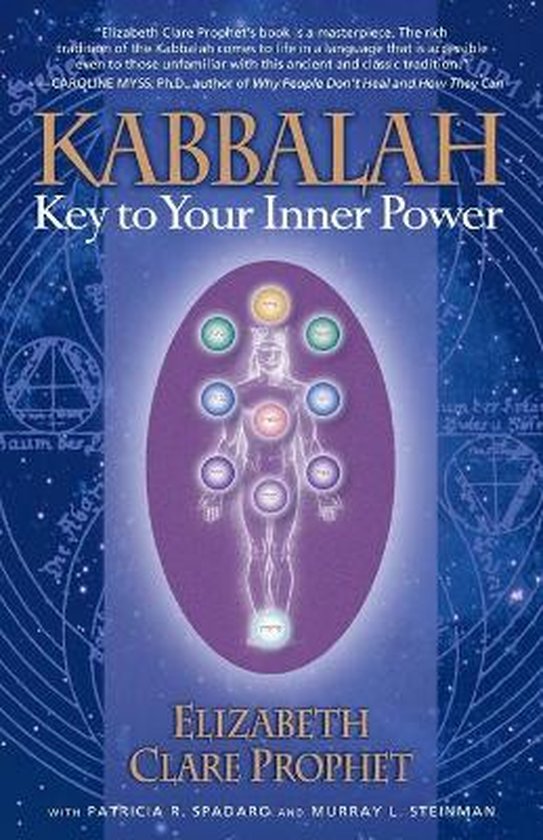 Boek "Kabbalah: Key to Your Inner Power" van Elizabeth Clare Prophet met een afbeelding van een menselijke figuur met zeven chakra's.