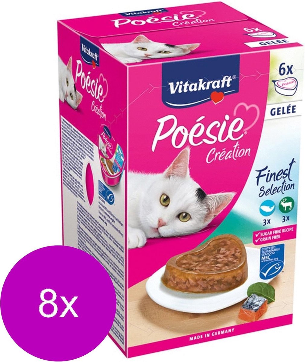 Vitakraft Vitakraft Poésie Multipack Gelei Pouch - Kattenvoer - 8 x Zalm Wild 6x85 g