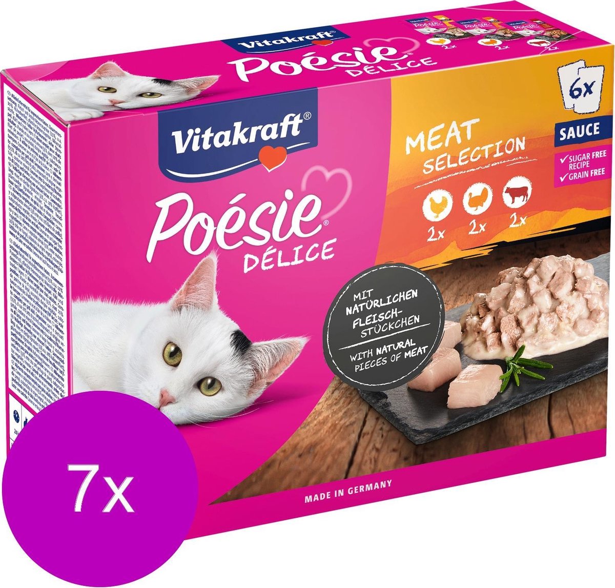 Vitakraft Vitakraft Poesie Multipack Deli Sauce Vlees Pouch 6x85 g - Kattenvoer - 7 x Kip&Kalkoen