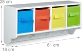 Relaxdays Speelgoedrek ALBUS - speelgoedkast - met kleurrijke manden - wandrek met 4 haken