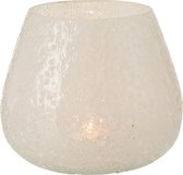 J-Line Windlicht Relief Glas Wit Medium Set van 2 stuks