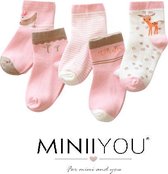 5 pack Meisjes sokken Hertje roze - 1-2 jaar dreumes sokjes