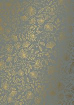 Grijs Goud Cadeaupapier met Bladeren- Breedte 30 cm - 200m lang