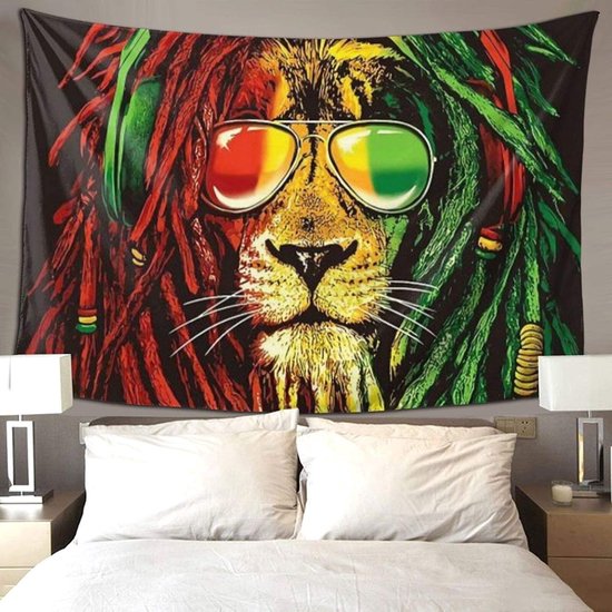 Ulticool - Reggae Rasta Jamaica Lion Glasses - Tapisserie - 200x150 cm - Groot tapisserie - Affiche