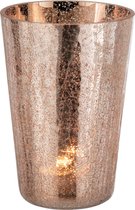 J-Line Windlicht Breed Craquele Glas Roze Large Set van 2 stuks