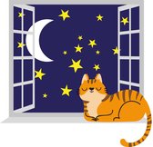Muursticker kat voor raam nacht 100x90cm