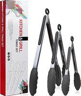 STRADING - Tang set 3 stuks van RVS en Siliconen | vleestang | serveertang |  keukentang | bbq accesoires |Airfryer Accesoires | barbecue tang | accesoires