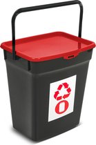 Plast Team Kunststof afvalbak met deksel 10L Afvalscheidingssysteem Recycling Prullenbak Afvalopvangbak - Rood
