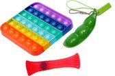 Fidget toys pakket set - Pop it vierkant regenboog - Pop All Up® - Fidget toys box - 3 Delig - Pea popper – Mesh-and-marble fidget toy - Incl. Unieke speluitleg