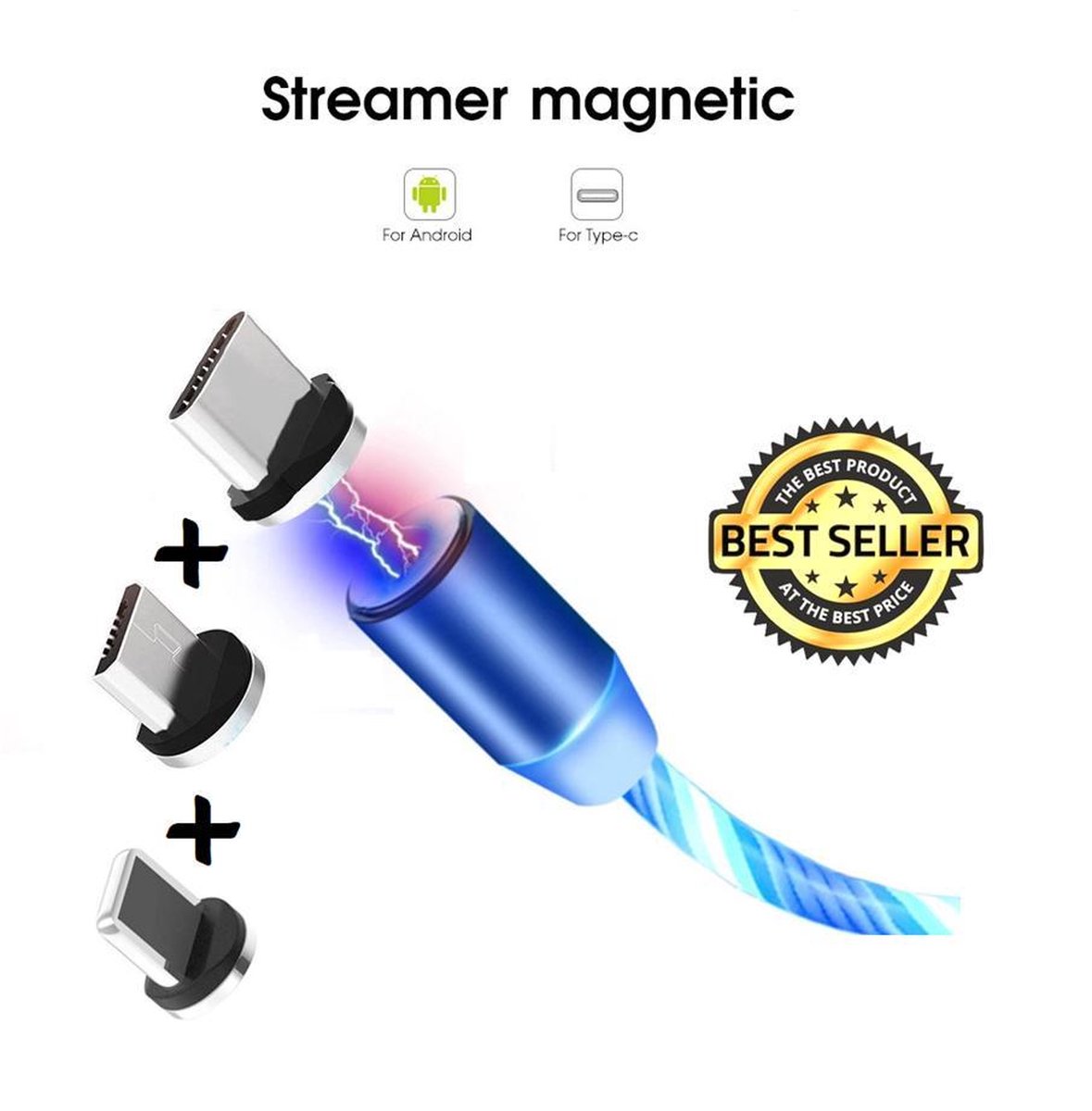 Magnetische oplaadkabel - GROEN - snelladen - Iphone lader kabel - Iphone oplader kabel - Samsung lader - Draadloze lader - Apple lightning / USB -C / Micro USB - 3 x Combi deal - Android