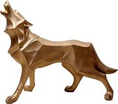 BaykaDecor - Decoratief Beeld - Geometrisch Art Wolf - Origami Wolf - Vensterbank Decor - 23 cm - Goud - Dieren Standbeeld