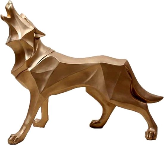 BaykaDecor - Image décorative - Loup d' Art géométrique - Loup en origami - Decor de rebord de fenêtre - 25 cm - Or - Statue Animaux