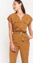 LOLALIZA Jumpsuit met korte mouwen en ceintuur - Bruin - Maat 44