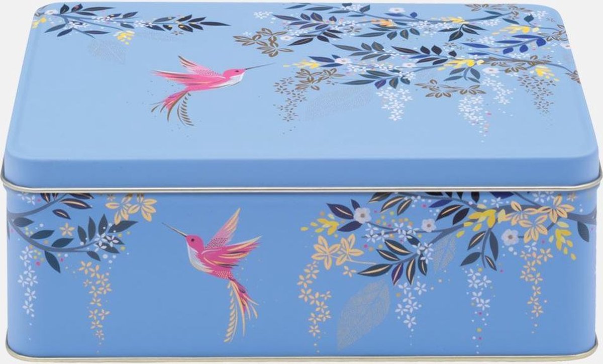 Sara Miller London - Bewaarblik Kolibrie - Lichtblauw - Rechthoek - Blik - 19,5 x 15,4 x 7,5 cm