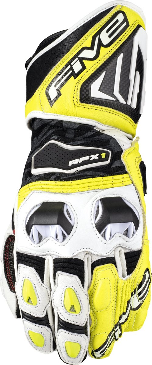 Five RFX1 White Yellow Fluo Motorcycle Gloves 2XL