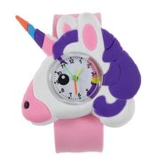 Unicorn/ Eenhoorn peuter horloge - Slap on - voor de kleinere meisjes - Roze/ Paars - I-deLuxe verpakking