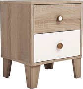 Nancy's Lusk Nachtkastje - Ladekast - Dressoir - 2 Lades - 45 x 37,5 x 56,1 cm - Bewerkt Hout - Wit - Grijs - Natuurlijke Kleur