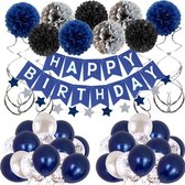 49 delig verjaardagset - Thema: Zwart, Wit, blauw - Versiering voor feestjes, verjaardag - feestdecoratie
