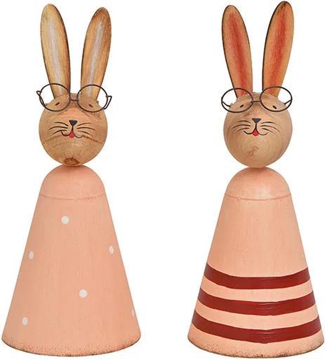 Konijnen Met Bril - set van twee - paasdecoratie - metaal & hout - roze
