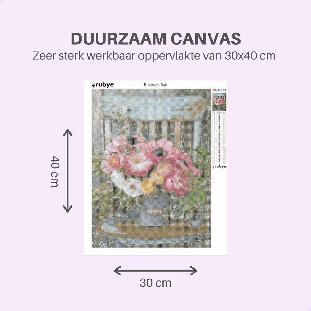 Rubye® Diamond Painting Volwassenen - Diamond Painting Kinderen - Diamond Painting Pakket Volledig - Bloemen Bak - 30x40cm — afbeelding 4
