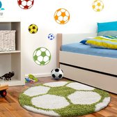 Tapijtenloods Fun Voetbal Kinderkamer Rond Vloerkleed Hoogpolig Groen Wit - 100 CM ROND