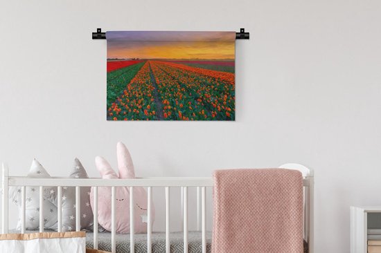 Tapisserie Paysages Nederland - Champs de tulipes en Holland méridionale Tapisserie en coton 60x40 cm - Tapisserie avec photo