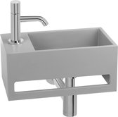 Saqu Tenno fonteinset met chromen kraan draaiknop links solid surface betonlook