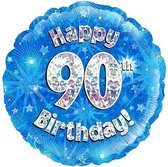 Oaktree 18 Inch Happy 90th Birthday Blue Holographic Balloon (Blue/Silver) Feest ballon