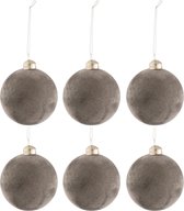 J-Line Doos Van 6 Kerstballen Fluweel Glas Grijs Small