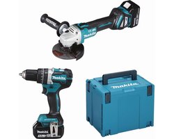 DLX2272TJ 18V LXT 2 delige set: DGA513 Haakse slijper + DHP484 (Klop)boormachine 2 x 5.0Ah accu's