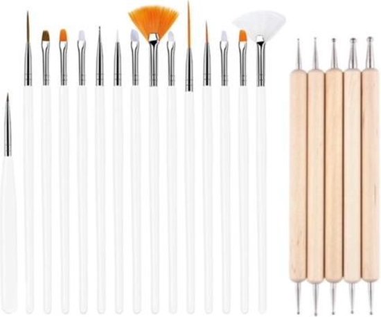 GUAPÀ - Nail Art Set Penselen Wit met Houten Dotting Tools - High Quality