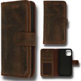 Apple iPhone 12 Pro Max Case Dark Brown - Étui portefeuille en cuir véritable fait à la Handgemaakt