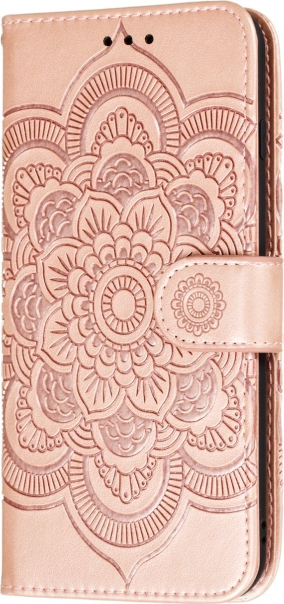 Mobigear Telefoonhoesje geschikt voor Motorola One Hyper Hoesje | Mobigear Mandala Bookcase Portemonnee | Pasjeshouder voor 3 Pasjes | Telefoonhoesje voor Pinpas / OV Kaart / Rijbewijs - Roségoud