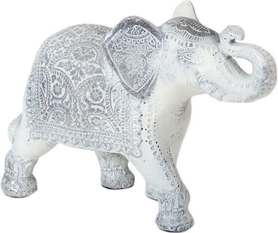 Dieren beeldje Indische olifant wit 24 x 17 x 7 cm - Olifanten beeldjes van keramiek