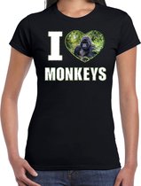 I love monkeys t-shirt met dieren foto van een Gorilla aap zwart voor dames - cadeau shirt apen liefhebber M