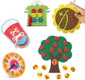 5 items Montessori speelgoed pakket: leerklok - tellen - naaien