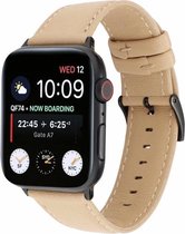 Geschikt voor Apple Watch bandje 42 / 44 / 45 / 49 mm - Series 1 2 3 4 5 6 7 8 SE Ultra - Smartwatch iWatch horloge band - 42mm 44mm 45mm 49mm - Fungus - PU Leer - Beige