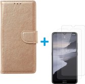 Nokia 2.4 - Bookcase Goud - portemonee hoesje met 2 stuks Glas Screen protector