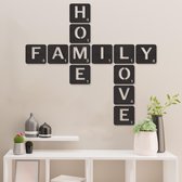 Wanddecoratie - Scrabble Letters - Home Family Love - Hout - Wall Art - Muurdecoratie - Woonkamer - Zwart - 10 x 10 cm
