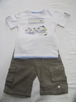 Noukie's - Kledingset - Jongens - T shirt wit met bermuda beige linnen - 3 jaar 98