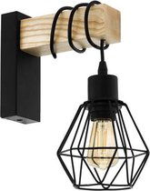 EGLO Townshend - wandlamp - 1-lichts - zwart/eikenhout met Kap