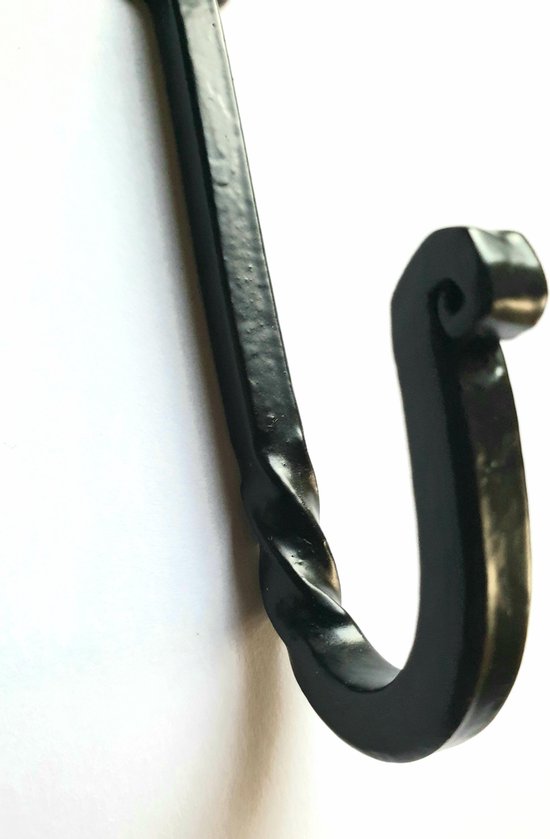 Kapstokhaak, stoere krul, zwart gietijzer, hoogte 11 cm